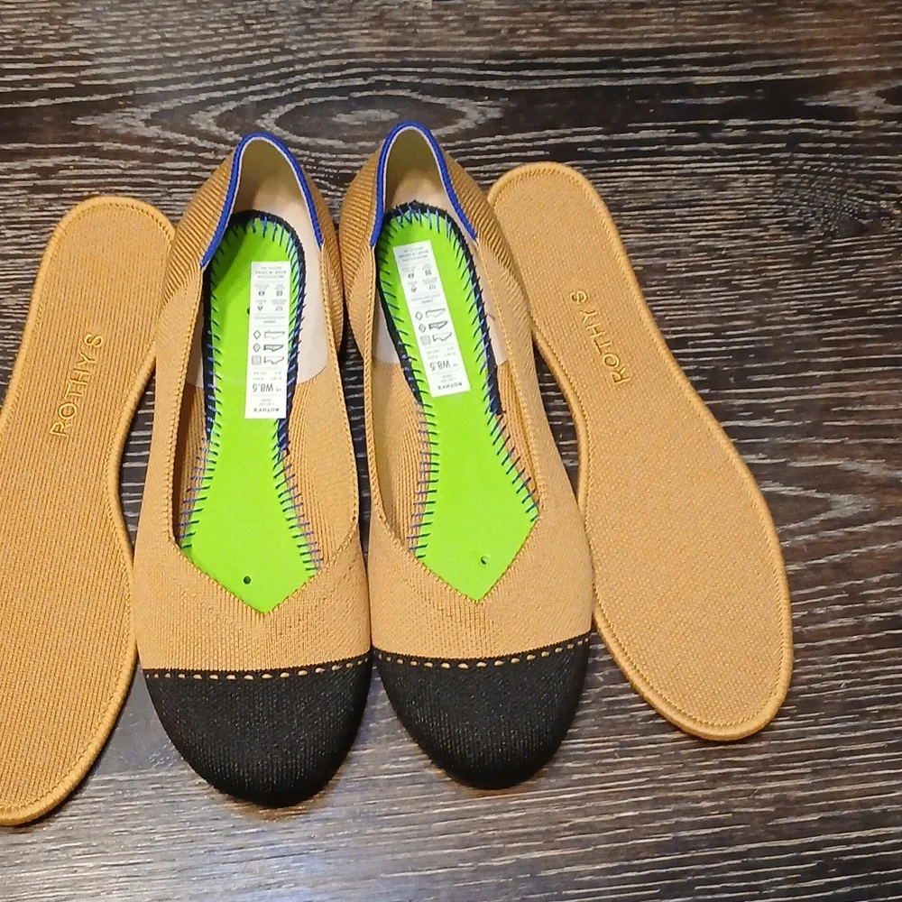 Rothy's Mustard Yellow and Black Cap-Toe Flats - Picture 4 of 5